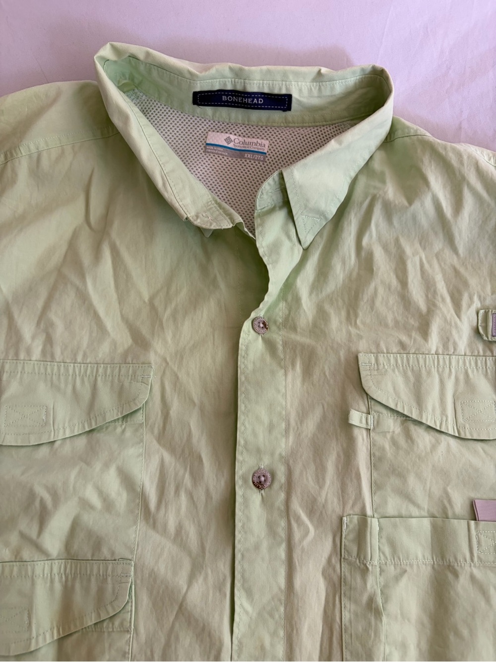 Columbia PFG Bonehead Short Sleeve Fishing Shirt 2XL Light Green